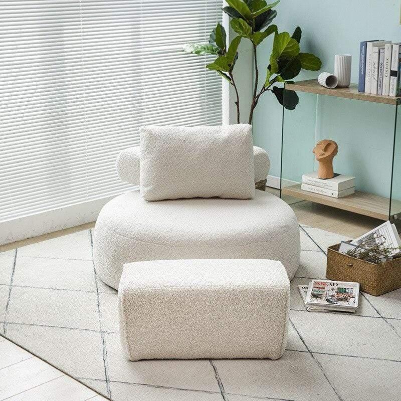 Shop 0 Lambs wool-white B Nordic small room single sofa living room bedroom balcony casual lazy tatami designer pie sofa chair  chesterfield sofa Mademoiselle Home Decor