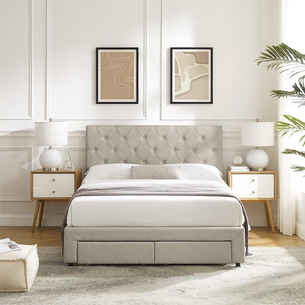 Shop Full Size Storage Bed Linen Upholstered Platform Bed with a 2 Drawers (Beige) Mademoiselle Home Decor