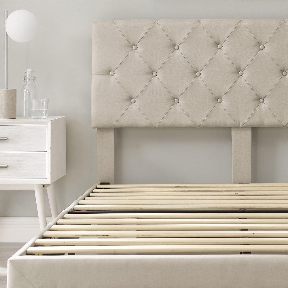 Shop Full Size Storage Bed Linen Upholstered Platform Bed with a 2 Drawers (Beige) Mademoiselle Home Decor