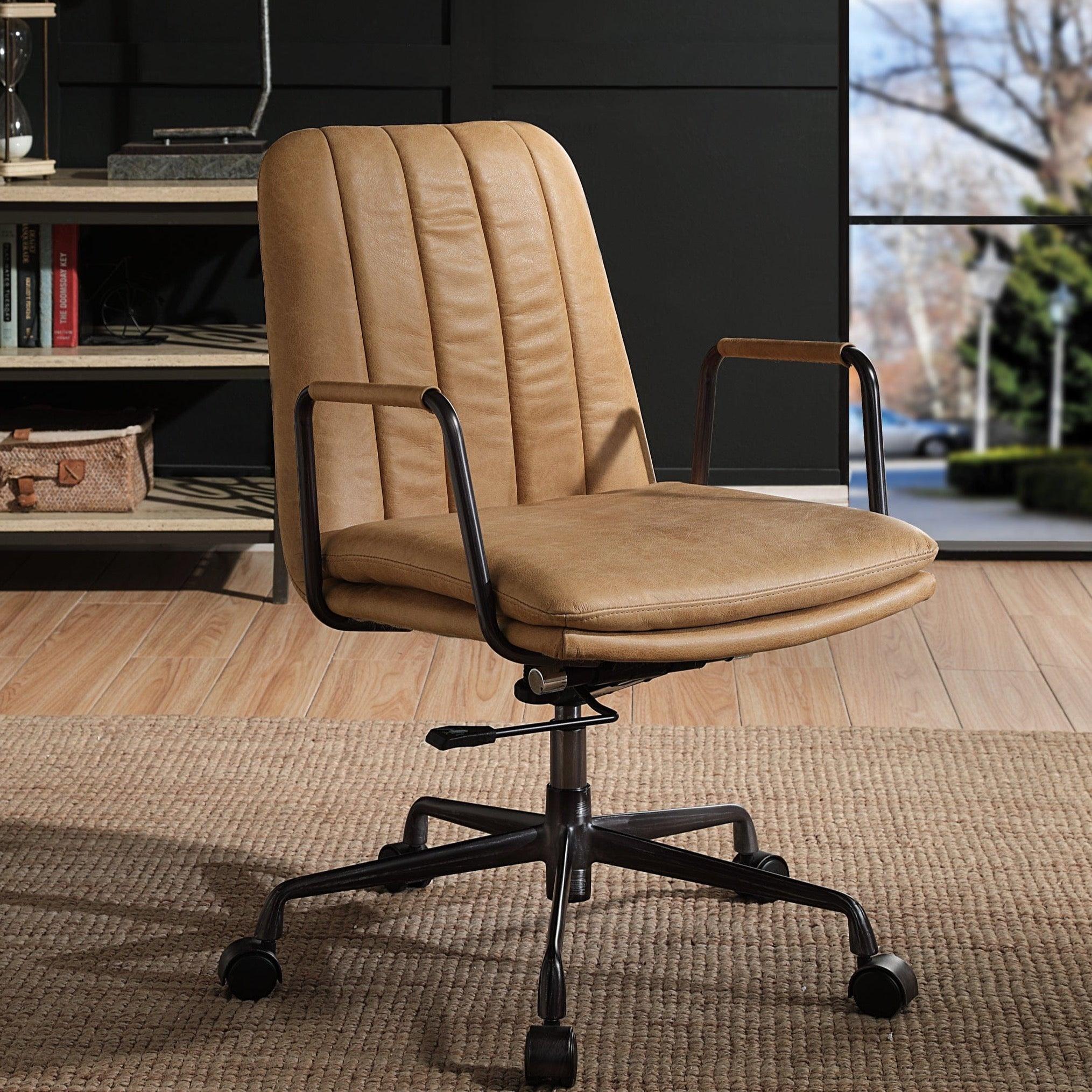 Shop ACME Eclarn Office Chair in Rum Top Grain Leather 93174 Mademoiselle Home Decor