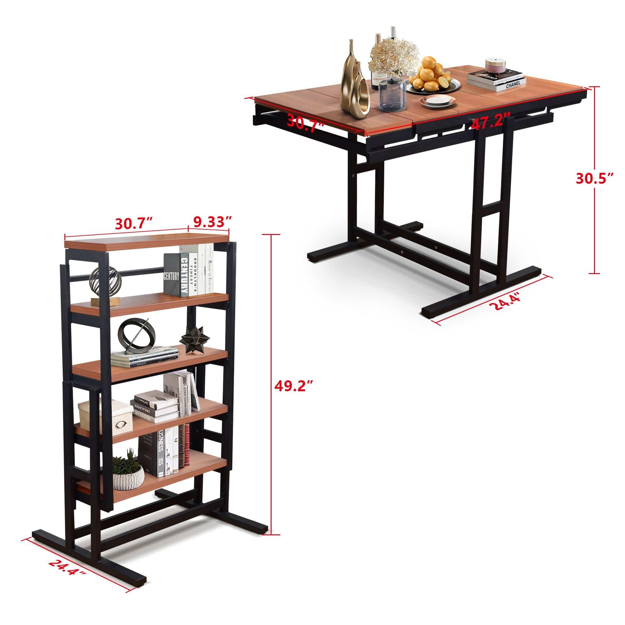 Shop Mahogany Sold Wood Transforming Table/Convertible Shelf Table for Small Spaces /Multipurpose Shelf Display Rack Mademoiselle Home Decor