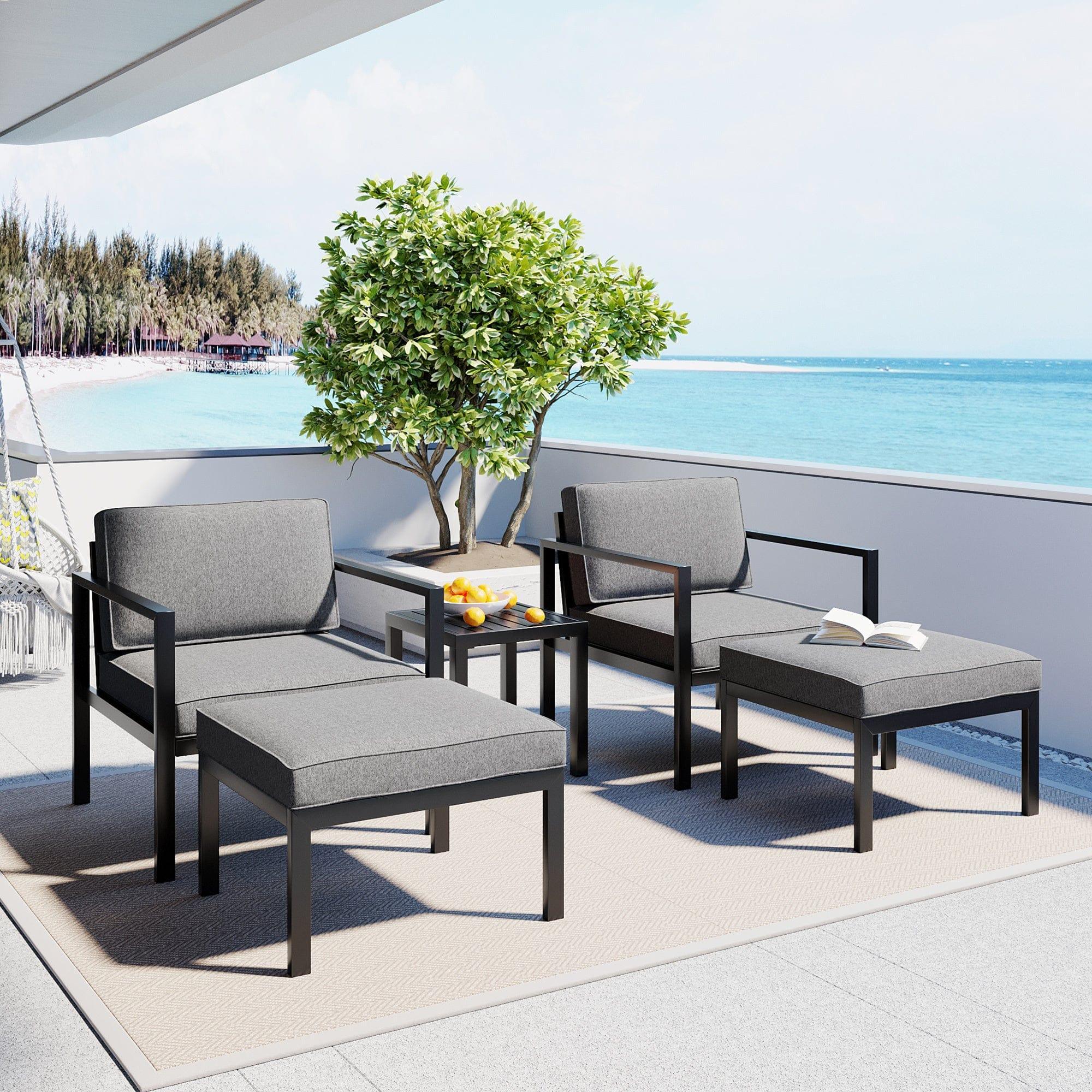 Shop TOPMAX Outdoor Patio 5-piece Aluminum Alloy Conversation Set Sofa Set with Coffee Table and Stools for Poolside, Garden,Black Frame+Gray Cushion Mademoiselle Home Decor