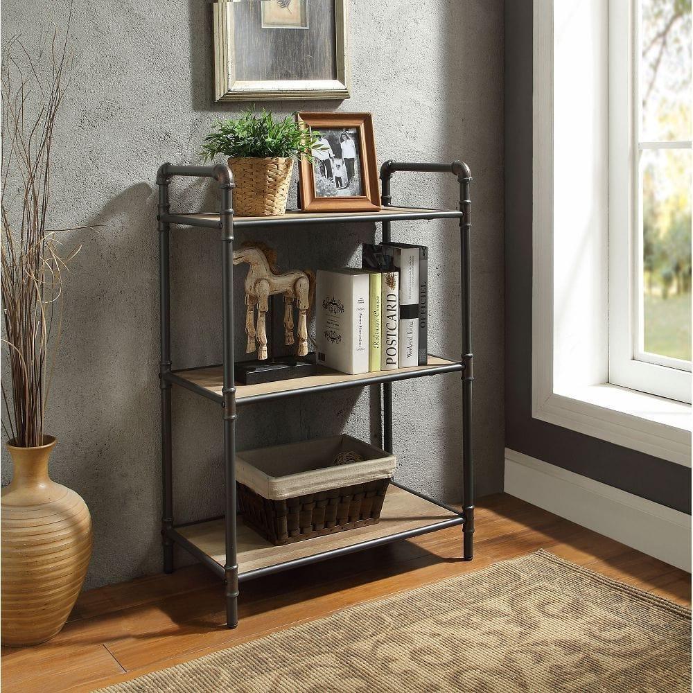 Shop ACME Itzel Bookshelf in Antique Oak & Sandy Gray 97162 Mademoiselle Home Decor