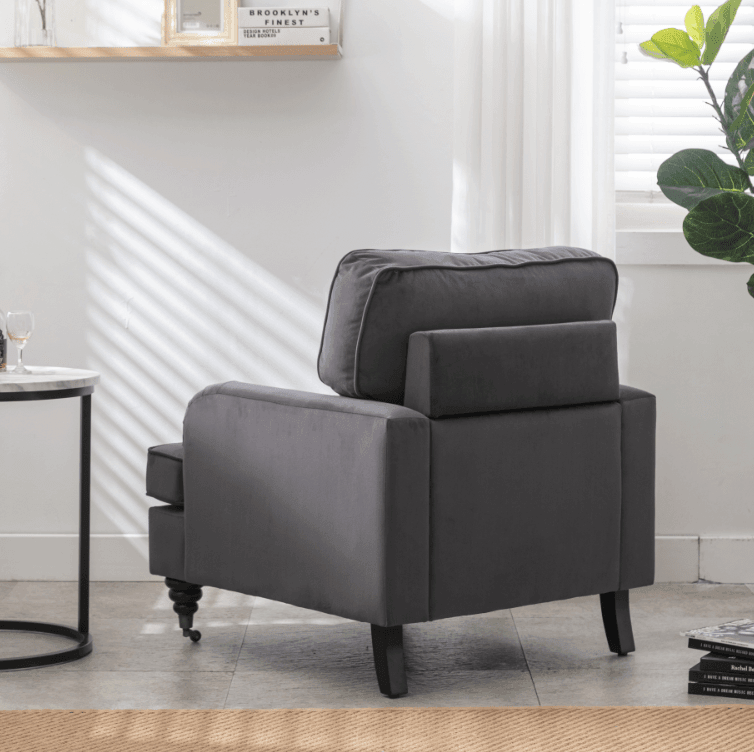 Shop Velvet Accent Chair, Sofa Armchair with Casters, Mid-Century Modern Velvet Upholstered Comfort Oversized Armchair with Wooden Legs, Reading Chair，Living Room Chair, Dark  Grey Mademoiselle Home Decor