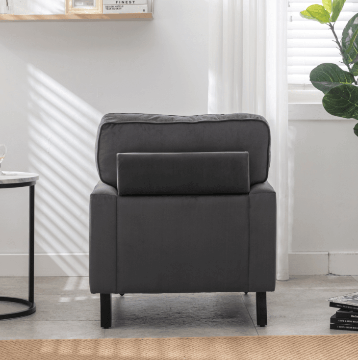 Shop Velvet Accent Chair, Sofa Armchair with Casters, Mid-Century Modern Velvet Upholstered Comfort Oversized Armchair with Wooden Legs, Reading Chair，Living Room Chair, Dark  Grey Mademoiselle Home Decor