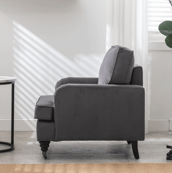 Shop Velvet Accent Chair, Sofa Armchair with Casters, Mid-Century Modern Velvet Upholstered Comfort Oversized Armchair with Wooden Legs, Reading Chair，Living Room Chair, Dark  Grey Mademoiselle Home Decor