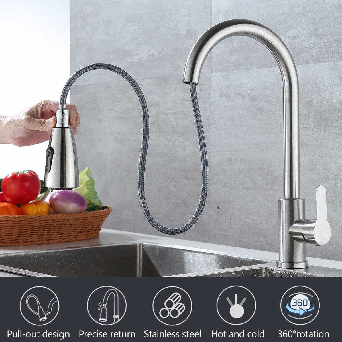 Shop 0 Kitchen Faucet Stainless Steel Faucets Hot Cold Water Mixer Tap 2 Function Stream Sprayer Single Handle Pull Out Kitchen Taps Mademoiselle Home Decor