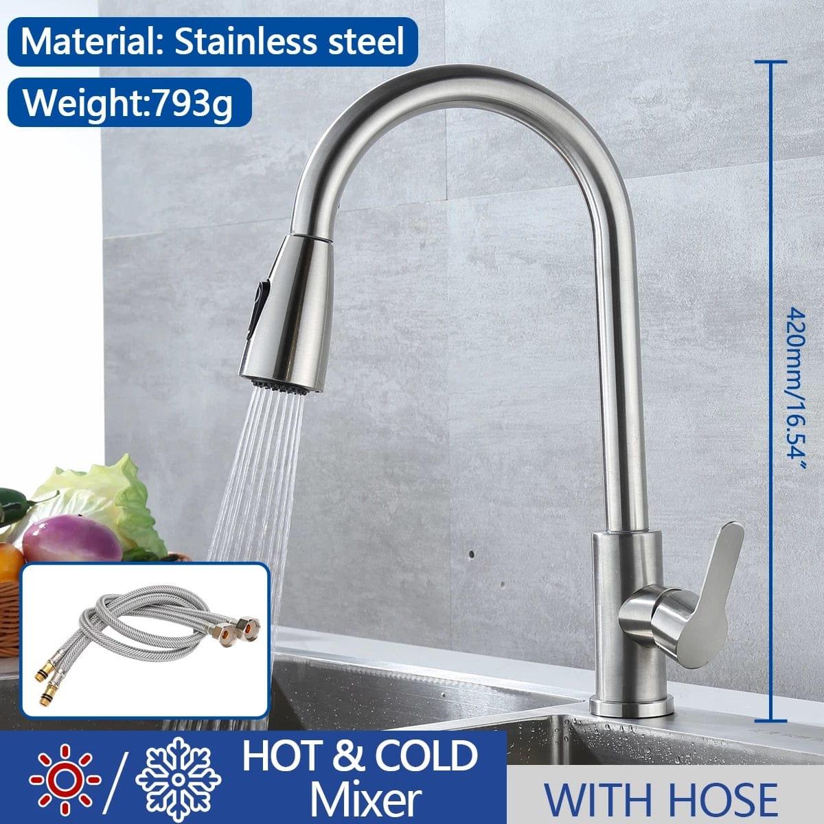 Shop 0 CP11 add Hose / China Kitchen Faucet Stainless Steel Faucets Hot Cold Water Mixer Tap 2 Function Stream Sprayer Single Handle Pull Out Kitchen Taps Mademoiselle Home Decor