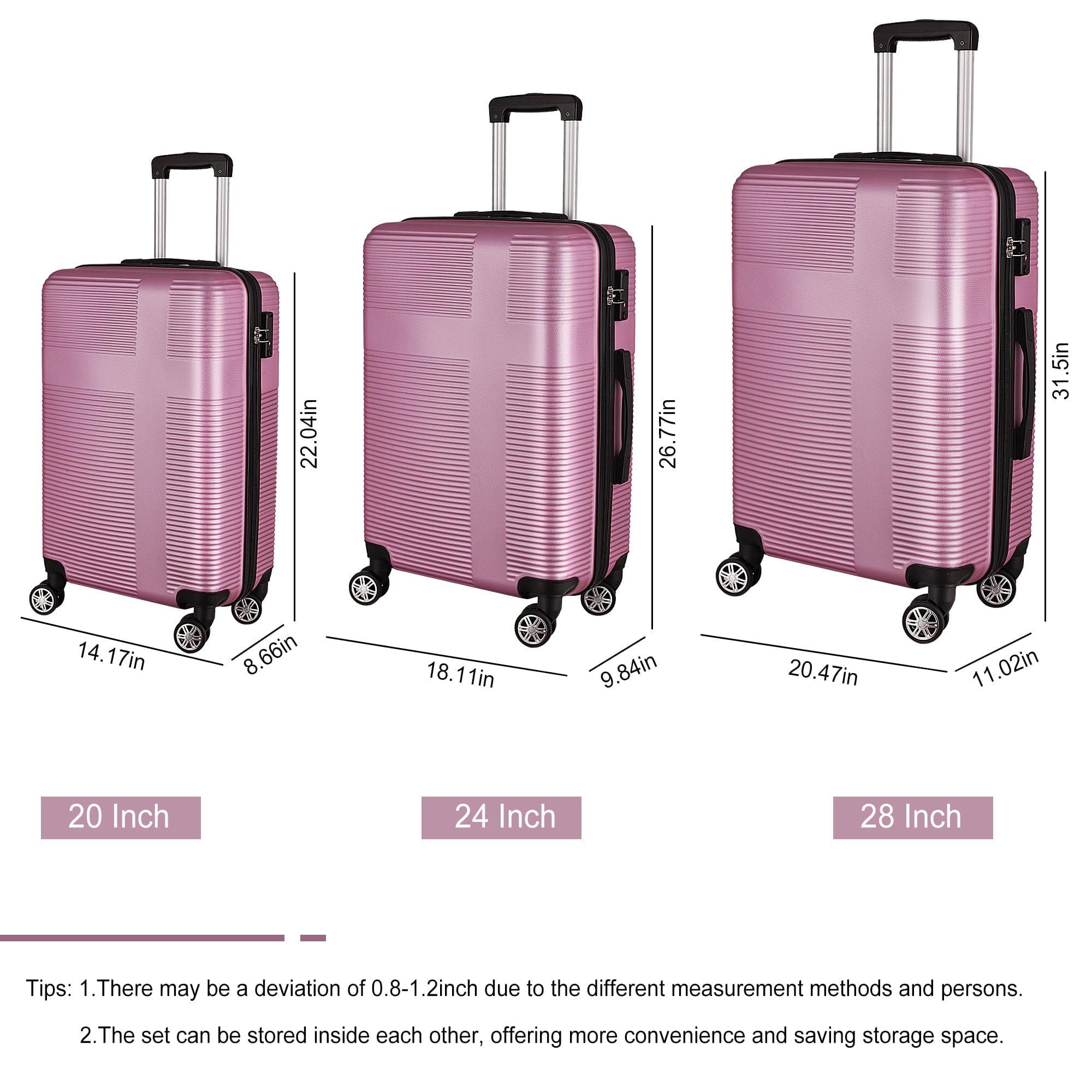 Shop 3 Piece Luggage with TSA Lock ABS, Durable Luggage Set, Lightweight Suitcase with Hooks, Spinner Wheels Cross Stripe Luggage Sets 20in/24in/28in Mademoiselle Home Decor