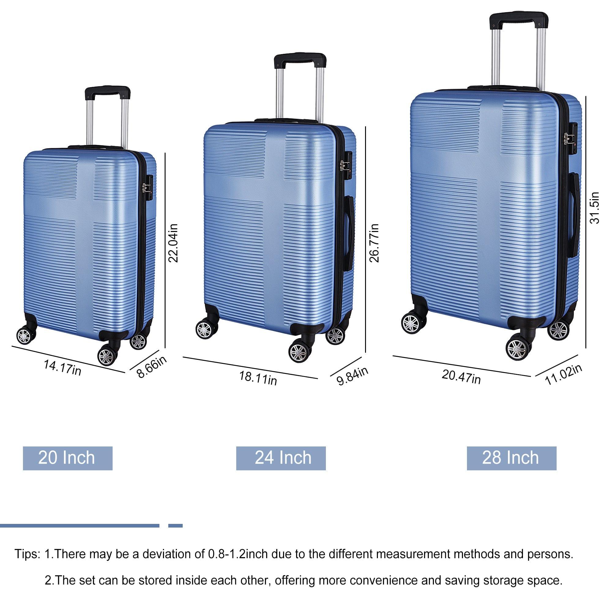 Shop 3 Piece Luggage with TSA Lock ABS, Durable Luggage Set, Lightweight Suitcase with Hooks, Spinner Wheels Cross Stripe Luggage Sets 20in/24in/28in Mademoiselle Home Decor