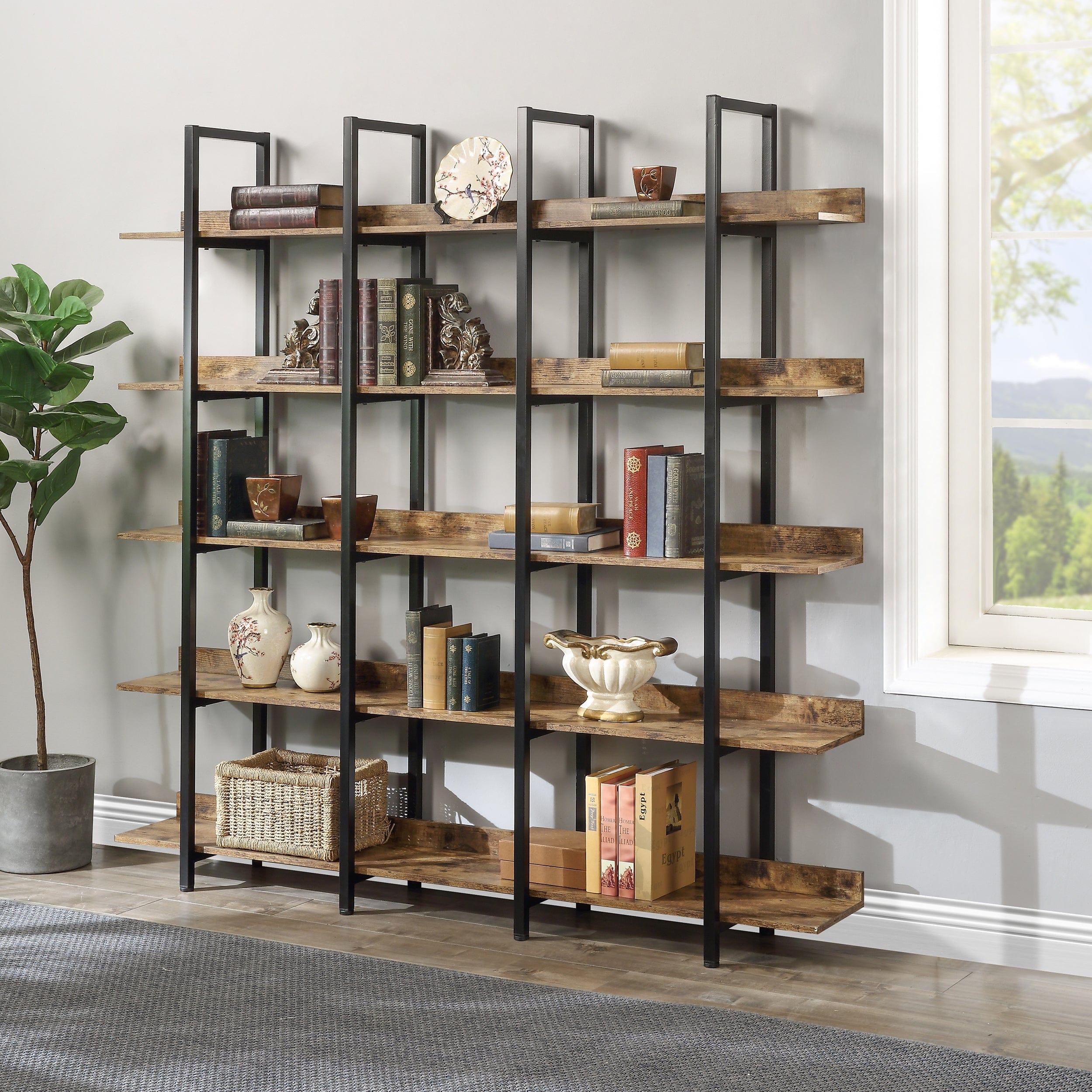 Shop [VIDEO] 5 Tier Bookcase Home Office Open Bookshelf, Vintage Industrial Style Shelf with Metal Frame, MDF Board Mademoiselle Home Decor