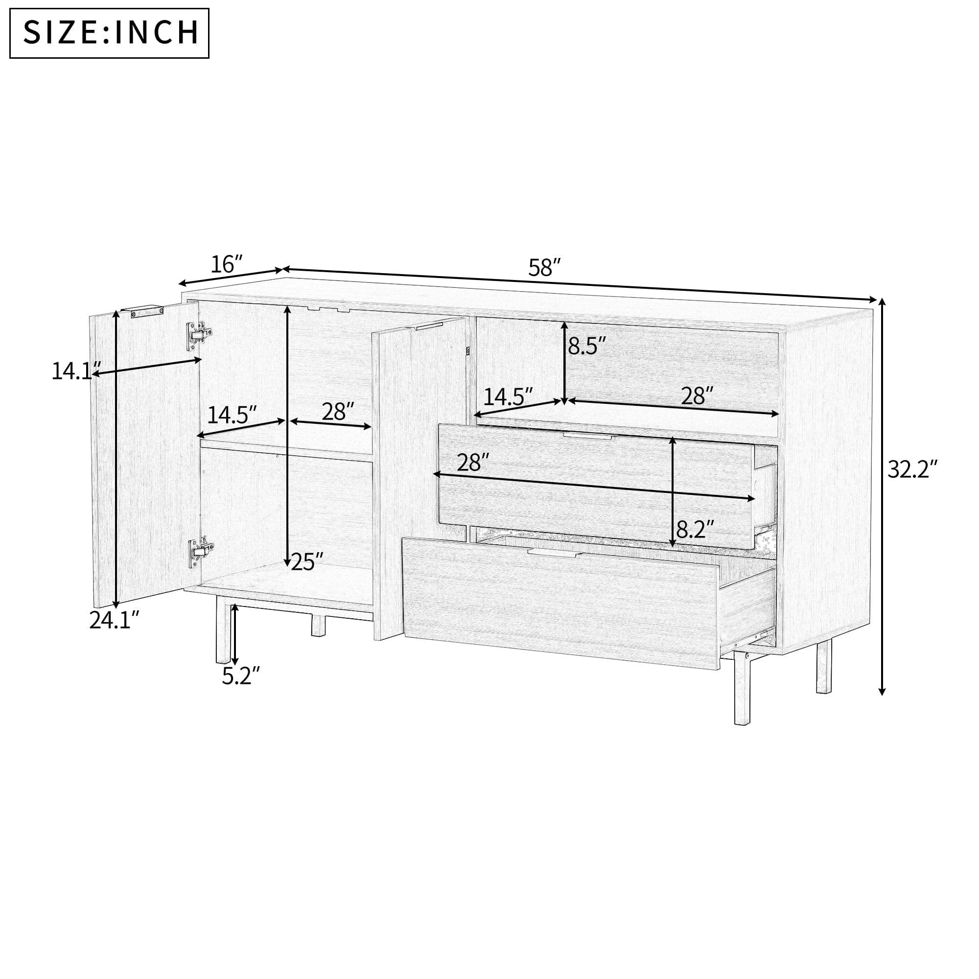 Shop TREXM Contemporary Style Sideboard Large Storage Space Console Table  with Metal Legs and Handles (Tan) Mademoiselle Home Decor