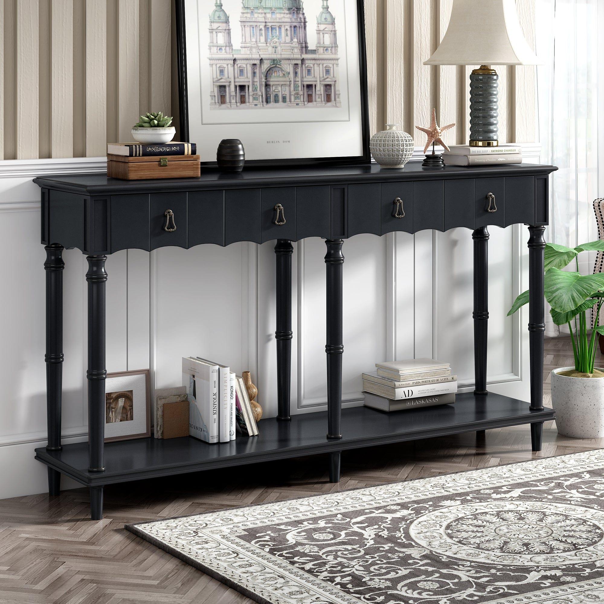 Shop 【Not allowed to sell to Wayfair】【请不要上架至Wayfair平台】 U_STYLE  Country Console Table for Hallway Living Room Bedroom with 4 Front Facing Storage Drawers and 1 Shelf Mademoiselle Home Decor