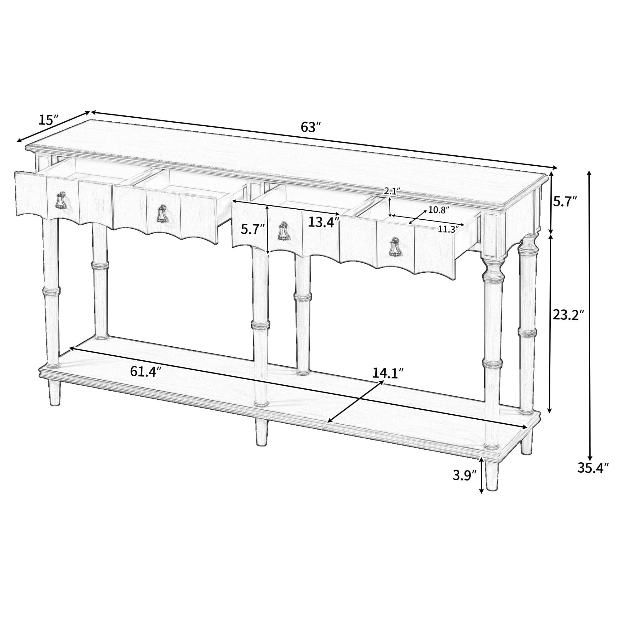 Shop 【Not allowed to sell to Wayfair】【请不要上架至Wayfair平台】 U_STYLE  Country Console Table for Hallway Living Room Bedroom with 4 Front Facing Storage Drawers and 1 Shelf Mademoiselle Home Decor