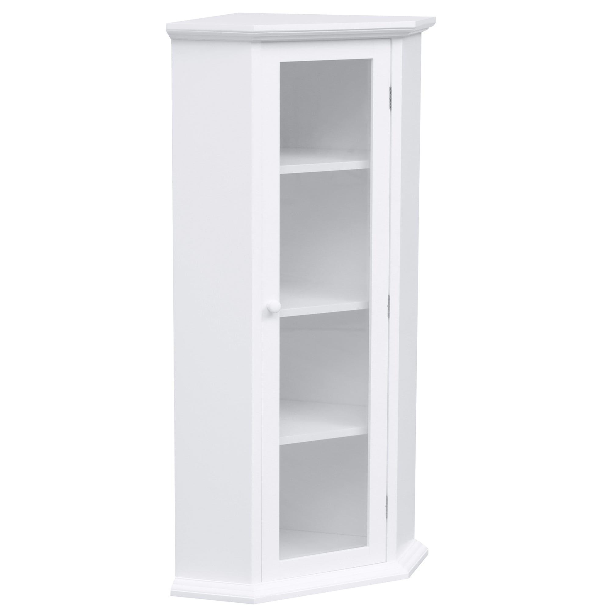 Shop Freestanding Bathroom Cabinet with Glass Door, Corner Storage Cabinet for Bathroom, Living Room and Kitchen, MDF Board with Painted Finish, White Mademoiselle Home Decor