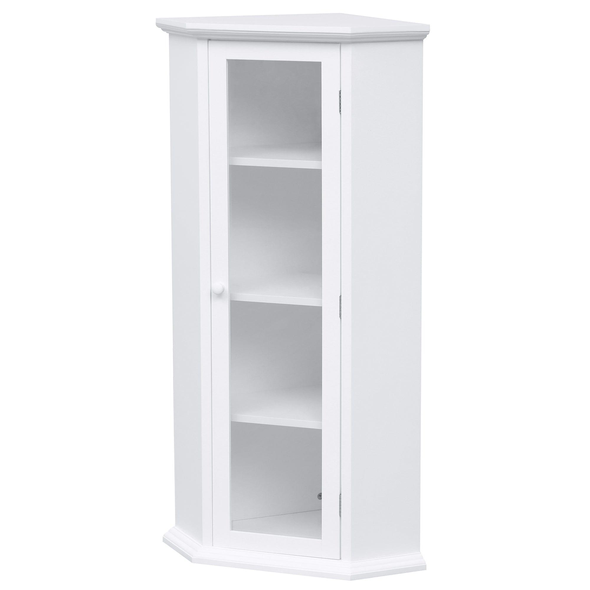 Shop Freestanding Bathroom Cabinet with Glass Door, Corner Storage Cabinet for Bathroom, Living Room and Kitchen, MDF Board with Painted Finish, White Mademoiselle Home Decor