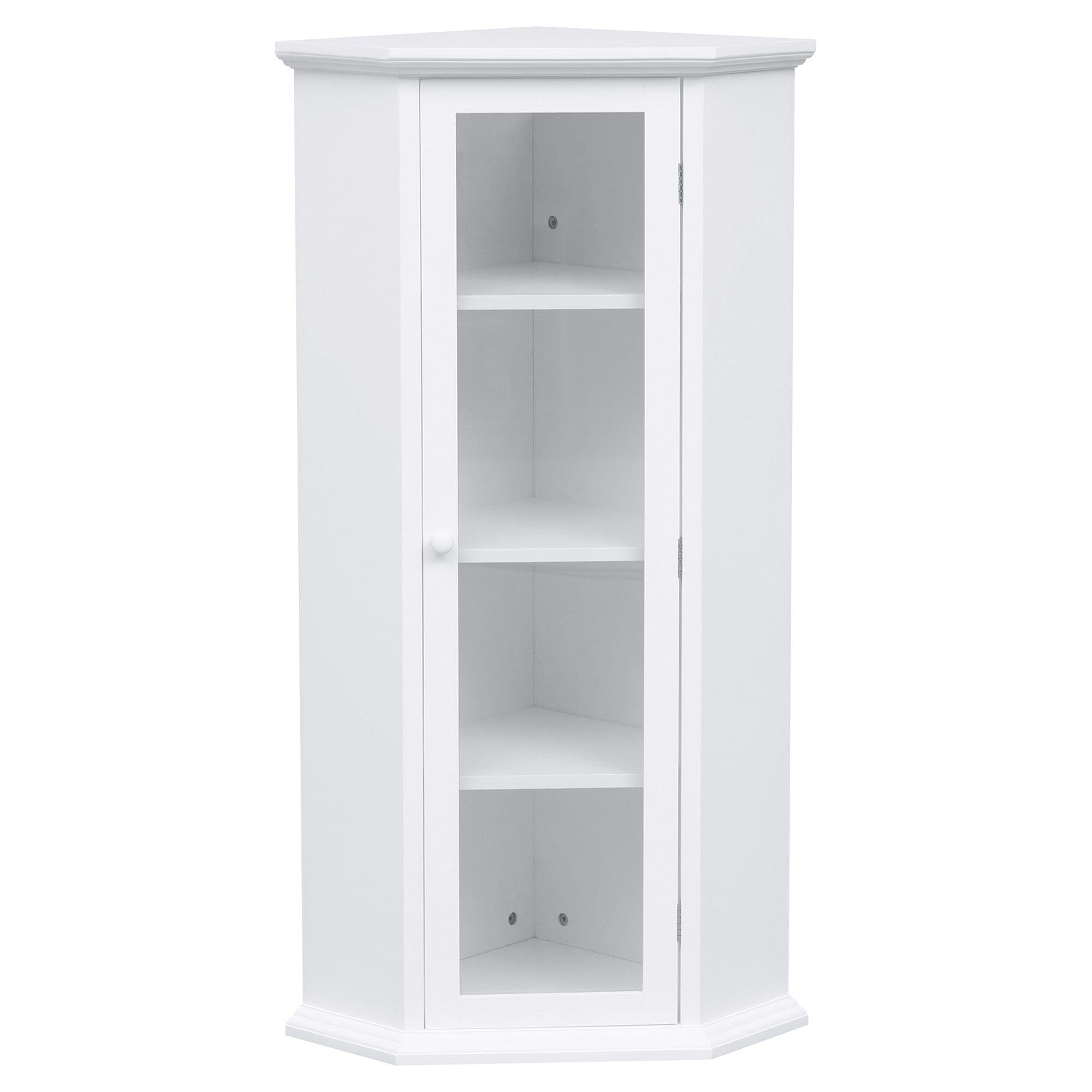 Shop Freestanding Bathroom Cabinet with Glass Door, Corner Storage Cabinet for Bathroom, Living Room and Kitchen, MDF Board with Painted Finish, White Mademoiselle Home Decor