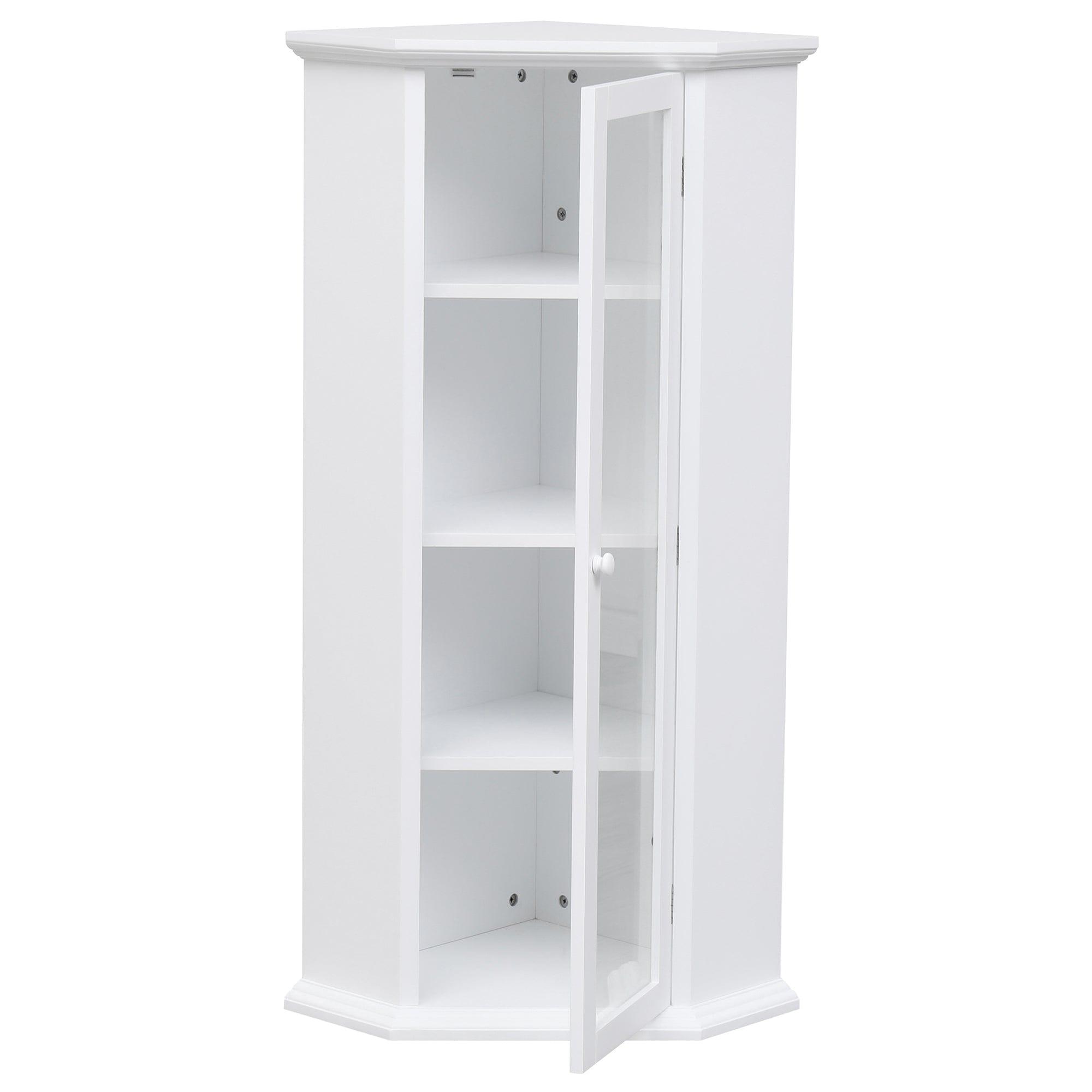 Shop Freestanding Bathroom Cabinet with Glass Door, Corner Storage Cabinet for Bathroom, Living Room and Kitchen, MDF Board with Painted Finish, White Mademoiselle Home Decor