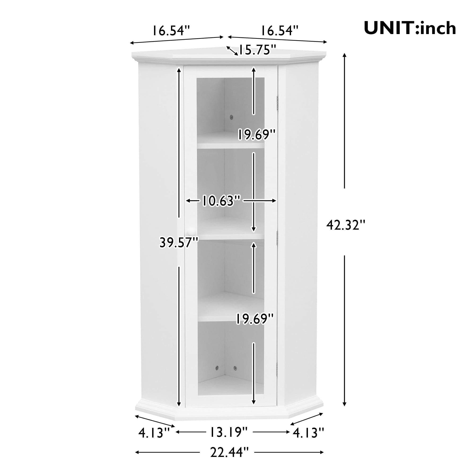 Shop Freestanding Bathroom Cabinet with Glass Door, Corner Storage Cabinet for Bathroom, Living Room and Kitchen, MDF Board with Painted Finish, White Mademoiselle Home Decor