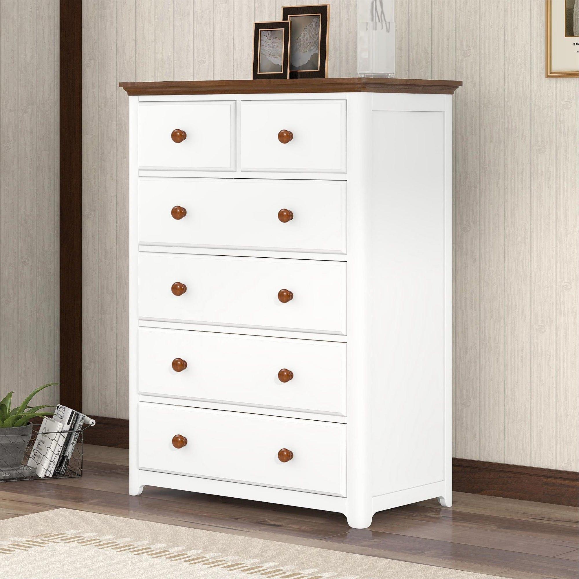 Shop Rustic Wooden Chest with 6 Drawers,Storage Cabinet for Bedroom,White+Walnut Mademoiselle Home Decor