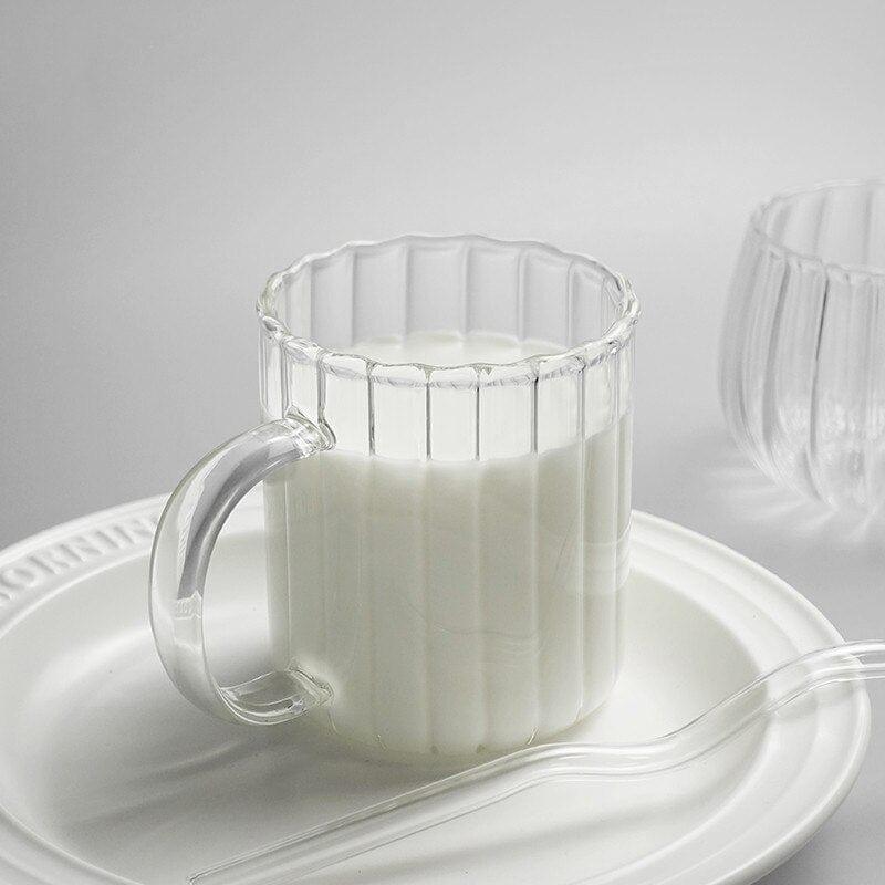 Shop 0 Heat Resistant Glass Striped Water Cup Breakfast Oatmeal Milk Coffee Cup Household Large Capacity Cup Water Cup with Handle Mademoiselle Home Decor