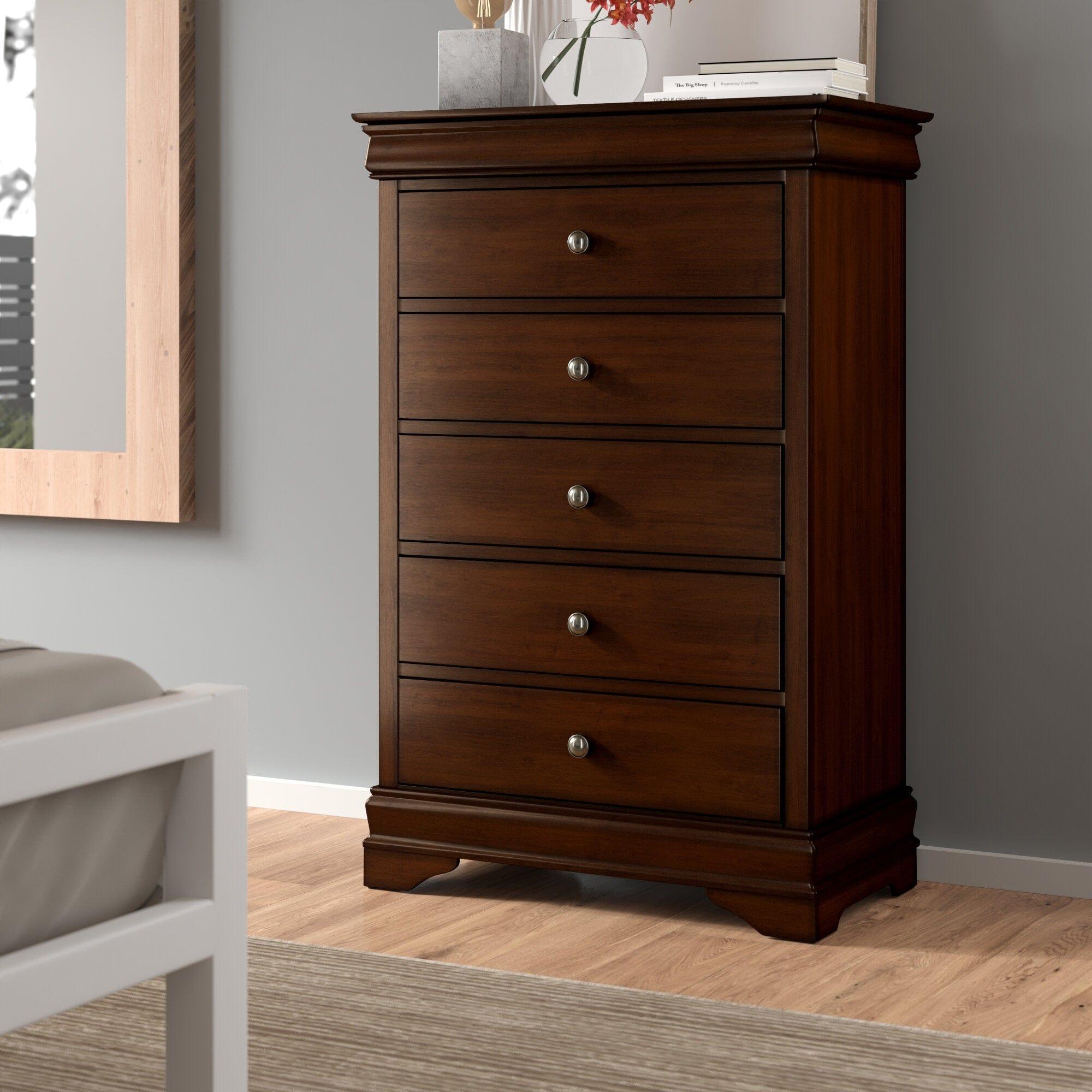 Shop Louis Philippe Style 1pc Chest of Drawers Brown Cherry Finish Okume Veneer Bedroom Furniture Mademoiselle Home Decor