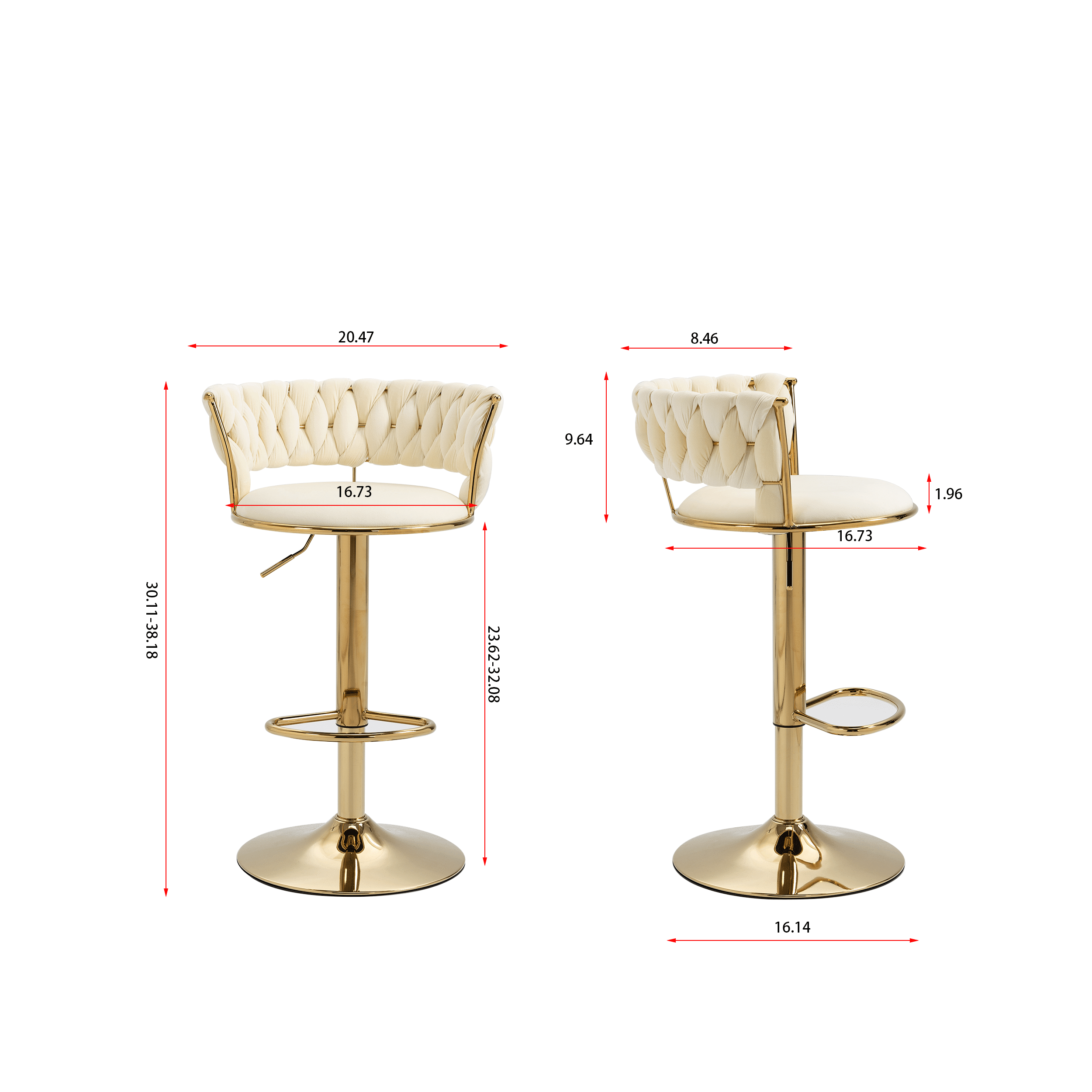 Shop Set of 2  Bar Stools,with Chrome Footrest and Base Swivel Height Adjustable Mechanical Lifting Velvet + Golden Leg Simple Bar Stool-cream Mademoiselle Home Decor