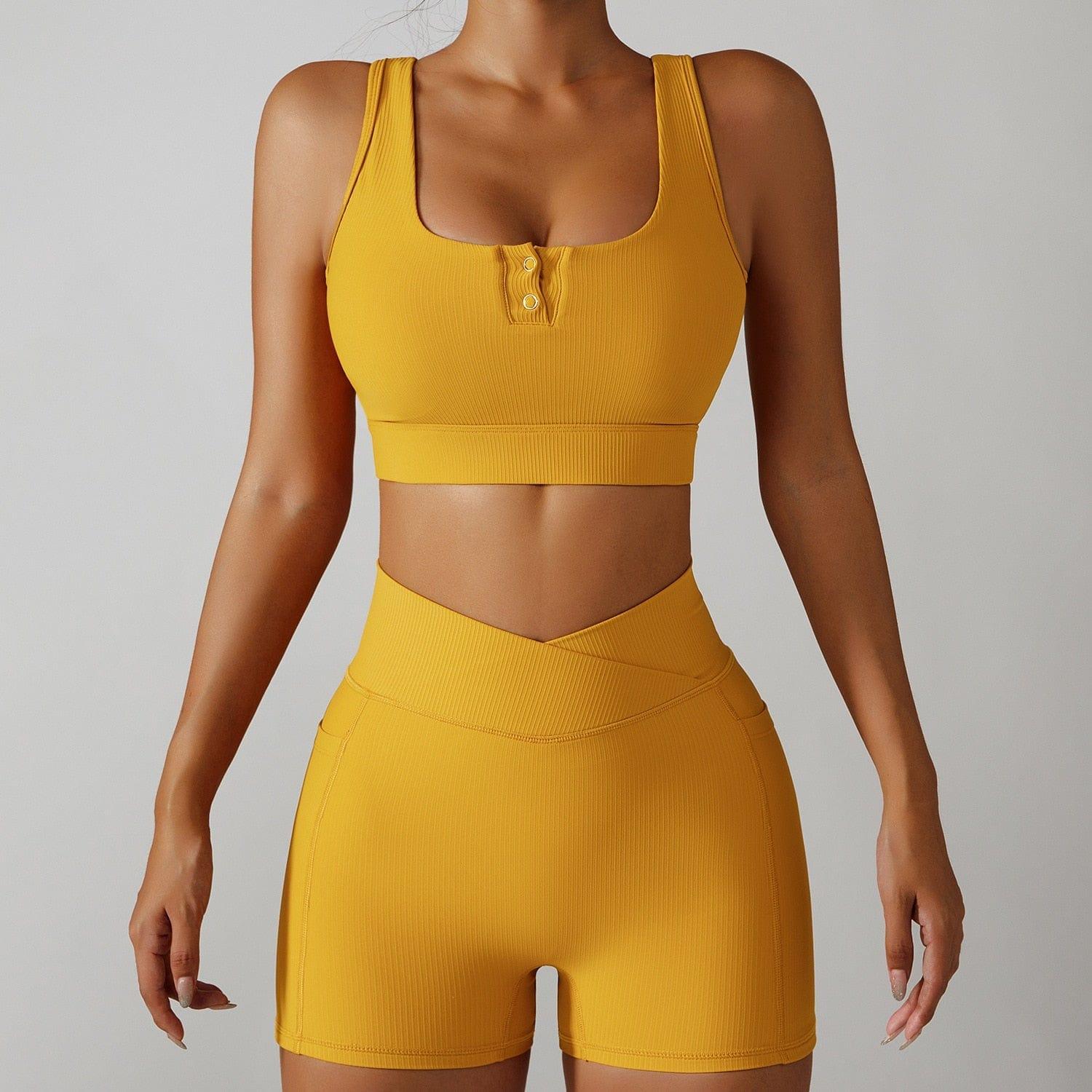 Shop 0 Yellow suit-1 / S / China 2 Pieces Seamless Women Tracksuit  Yoga Set Running Workout Sportswear Gym Clothes Fitness Bra High Waist Leggings Sports Suit Mademoiselle Home Decor