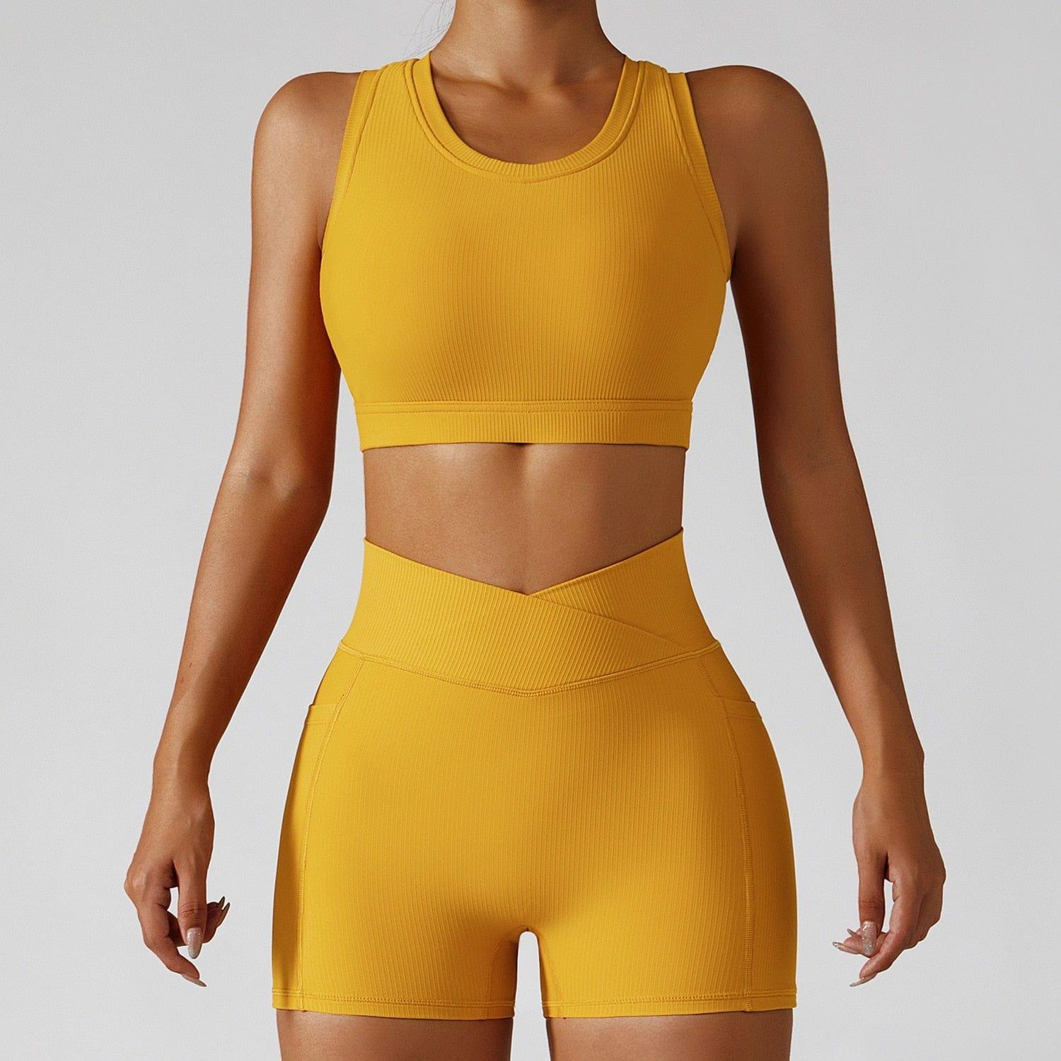 Shop 0 Yellow suit-2 / S / China 2 Pieces Seamless Women Tracksuit  Yoga Set Running Workout Sportswear Gym Clothes Fitness Bra High Waist Leggings Sports Suit Mademoiselle Home Decor
