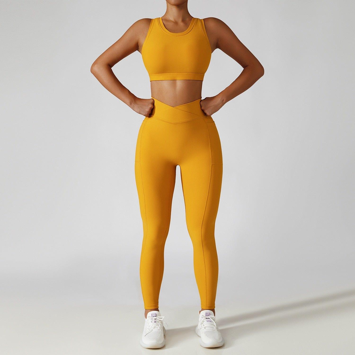 Shop 0 Yellow suit-4 / S / China 2 Pieces Seamless Women Tracksuit  Yoga Set Running Workout Sportswear Gym Clothes Fitness Bra High Waist Leggings Sports Suit Mademoiselle Home Decor