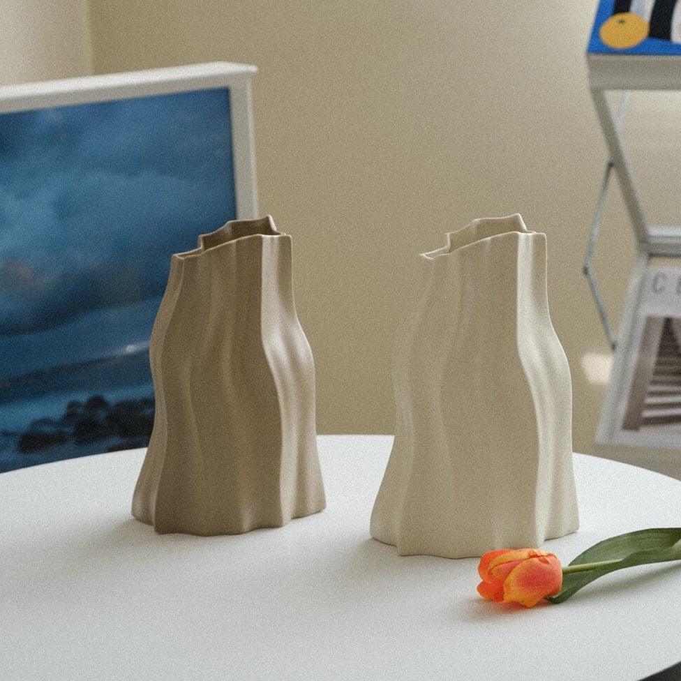 Shop 0 WENSHUO Zens Abstract Shape Vase,Japanses Wabi-sabi Style With Irregular Crinkle , Large Size Dry Flower Vase For Living Room Mademoiselle Home Decor