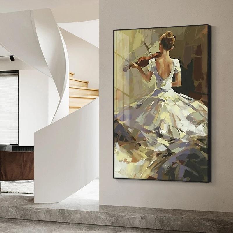 Shop 0 Hand Painted Oil Painting On Canvas Modern Abstract Girl Playing The Violin Wall Art Picture For Living Room Home Decor Mademoiselle Home Decor