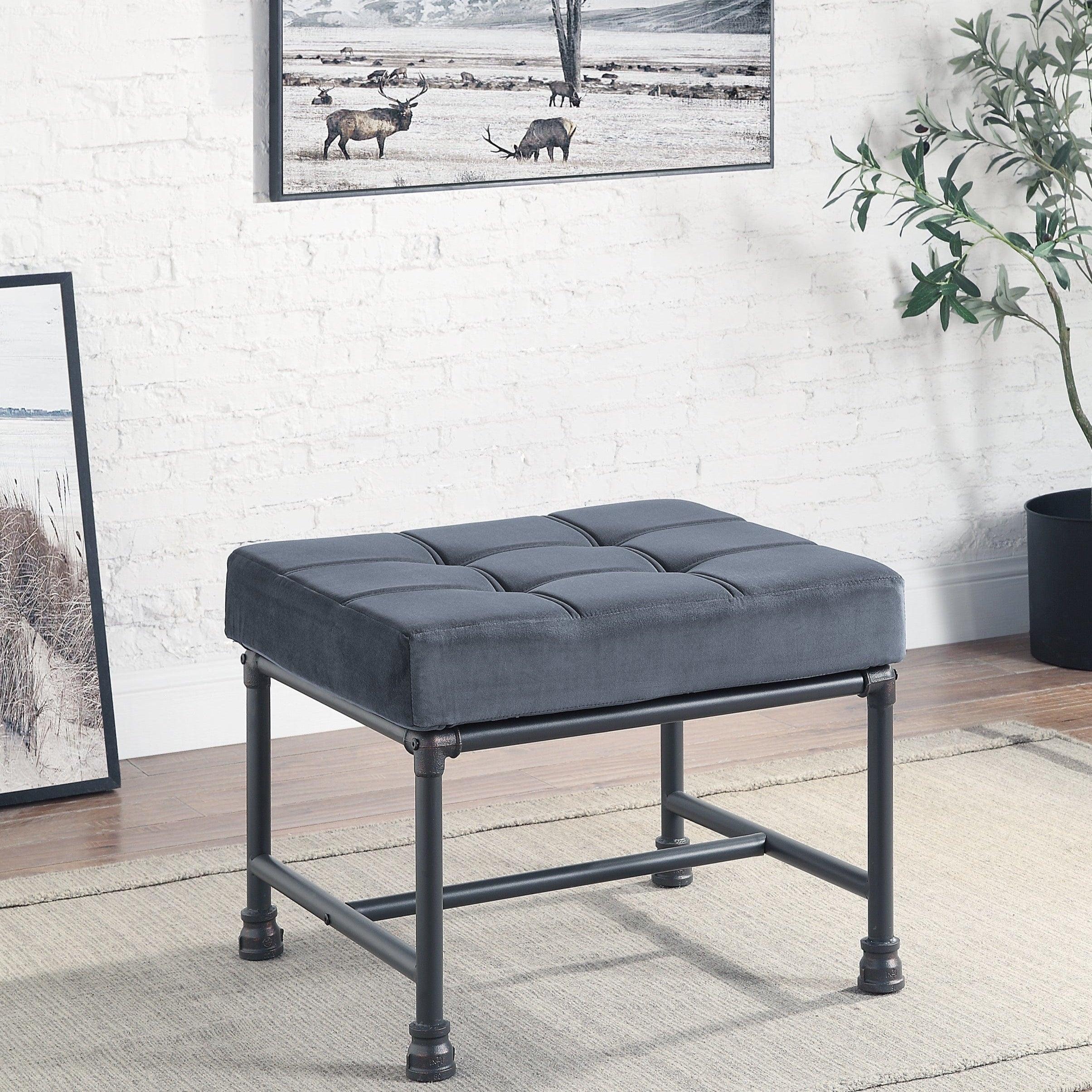 Shop ACME Brantley Ottoman in Gray Velvet & Sandy Gray Finish AC00427 Mademoiselle Home Decor