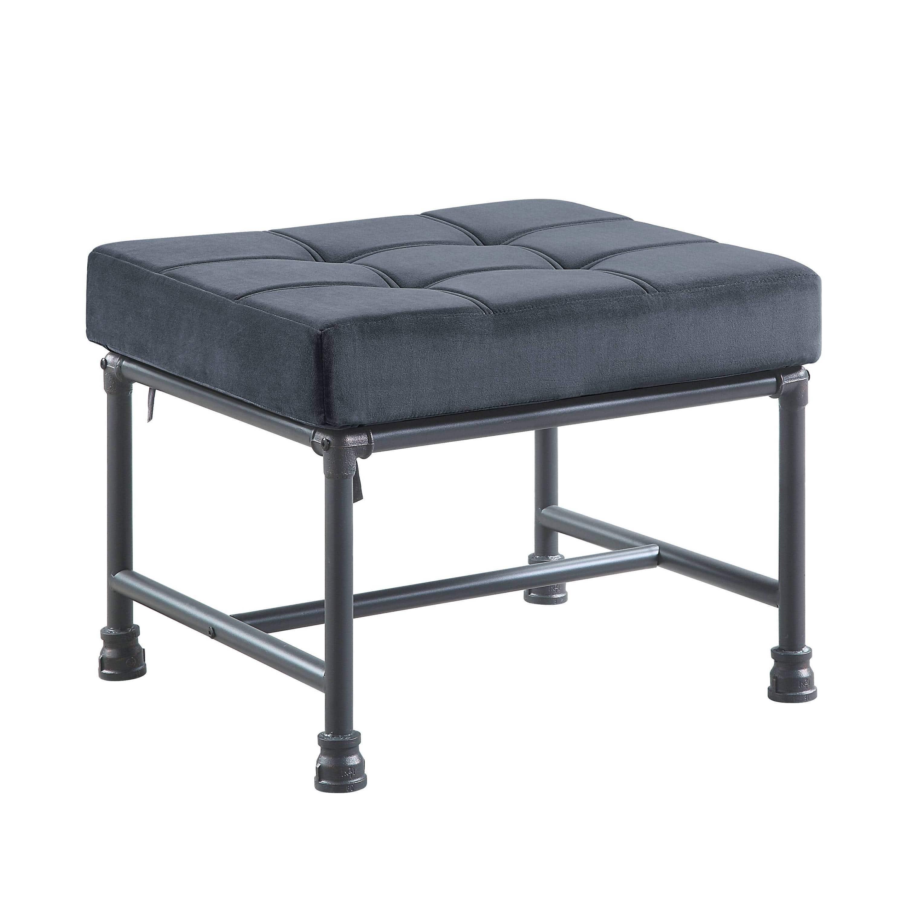 Shop ACME Brantley Ottoman in Gray Velvet & Sandy Gray Finish AC00427 Mademoiselle Home Decor