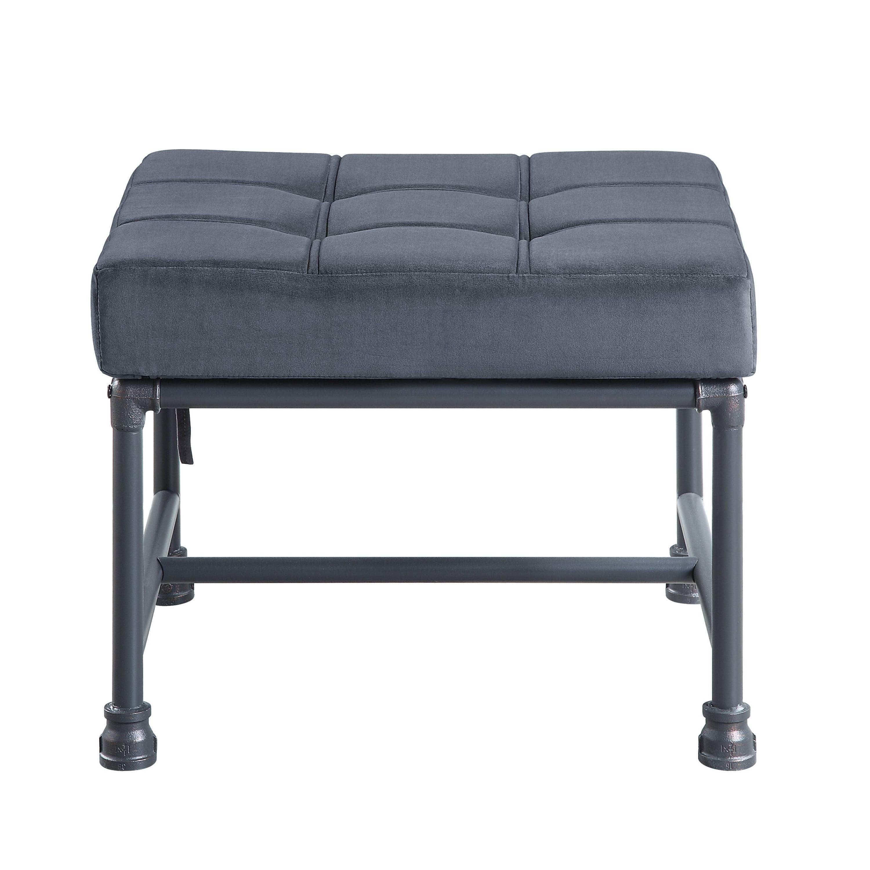 Shop ACME Brantley Ottoman in Gray Velvet & Sandy Gray Finish AC00427 Mademoiselle Home Decor