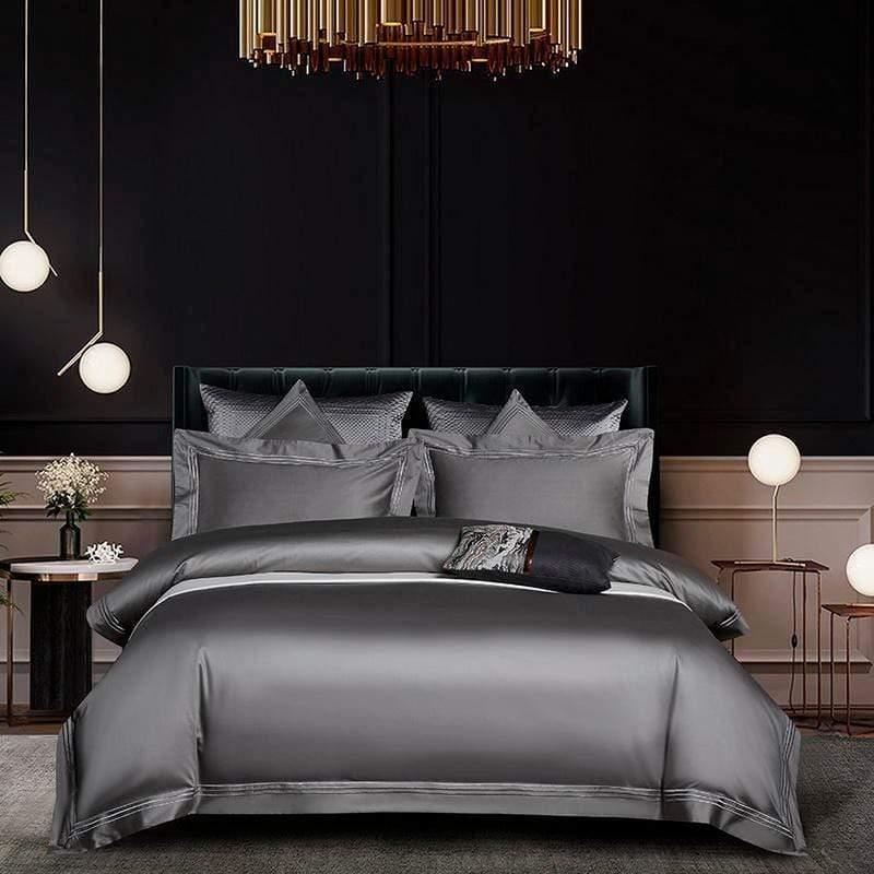 Shop 40601 Grey / Flat Bed Sheet / Queen (4pcs) Tranquil Duvet Cover Set Mademoiselle Home Decor