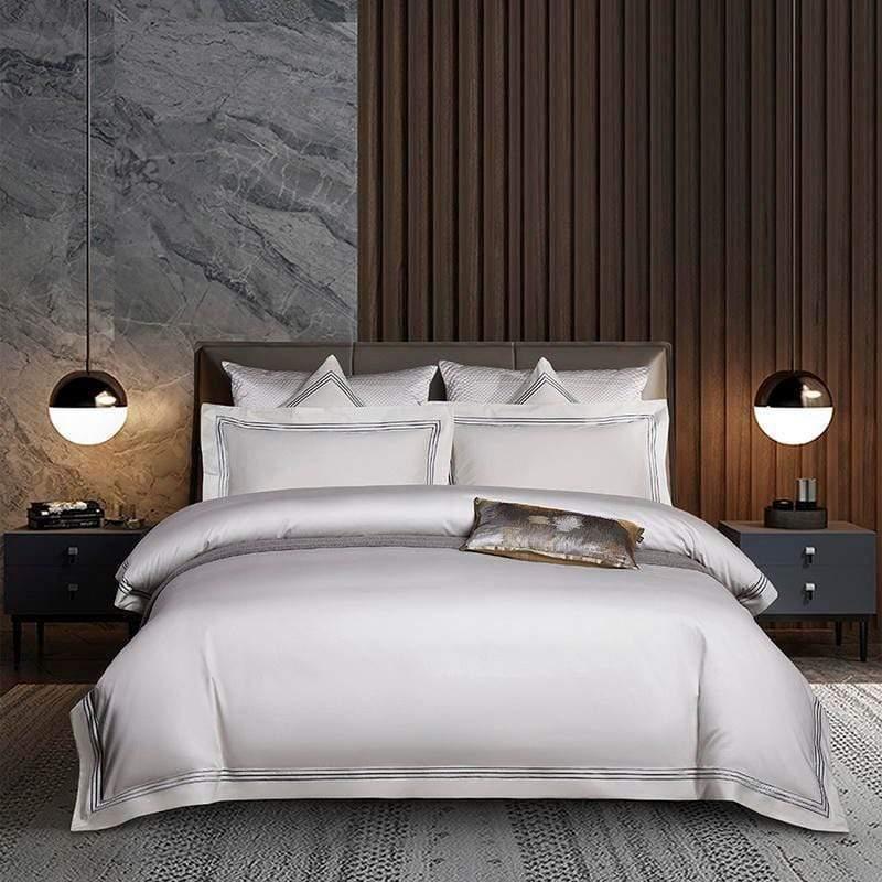 Shop 40601 White / Flat Bed Sheet / Queen (4pcs) Tranquil Duvet Cover Set Mademoiselle Home Decor