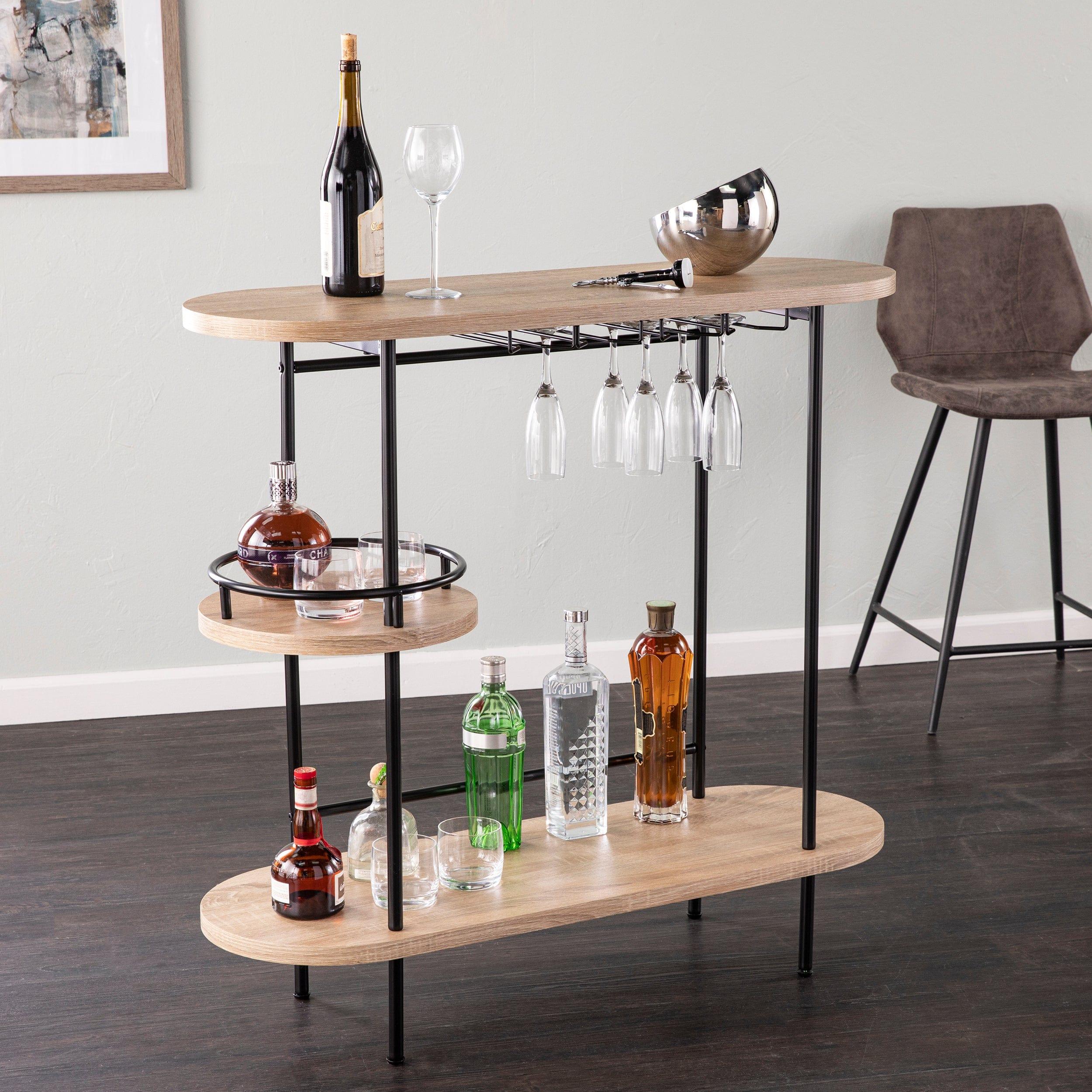 Shop Dagney Wine/Bar Table w/ Glassware Storage – Natural and Black Finish Mademoiselle Home Decor