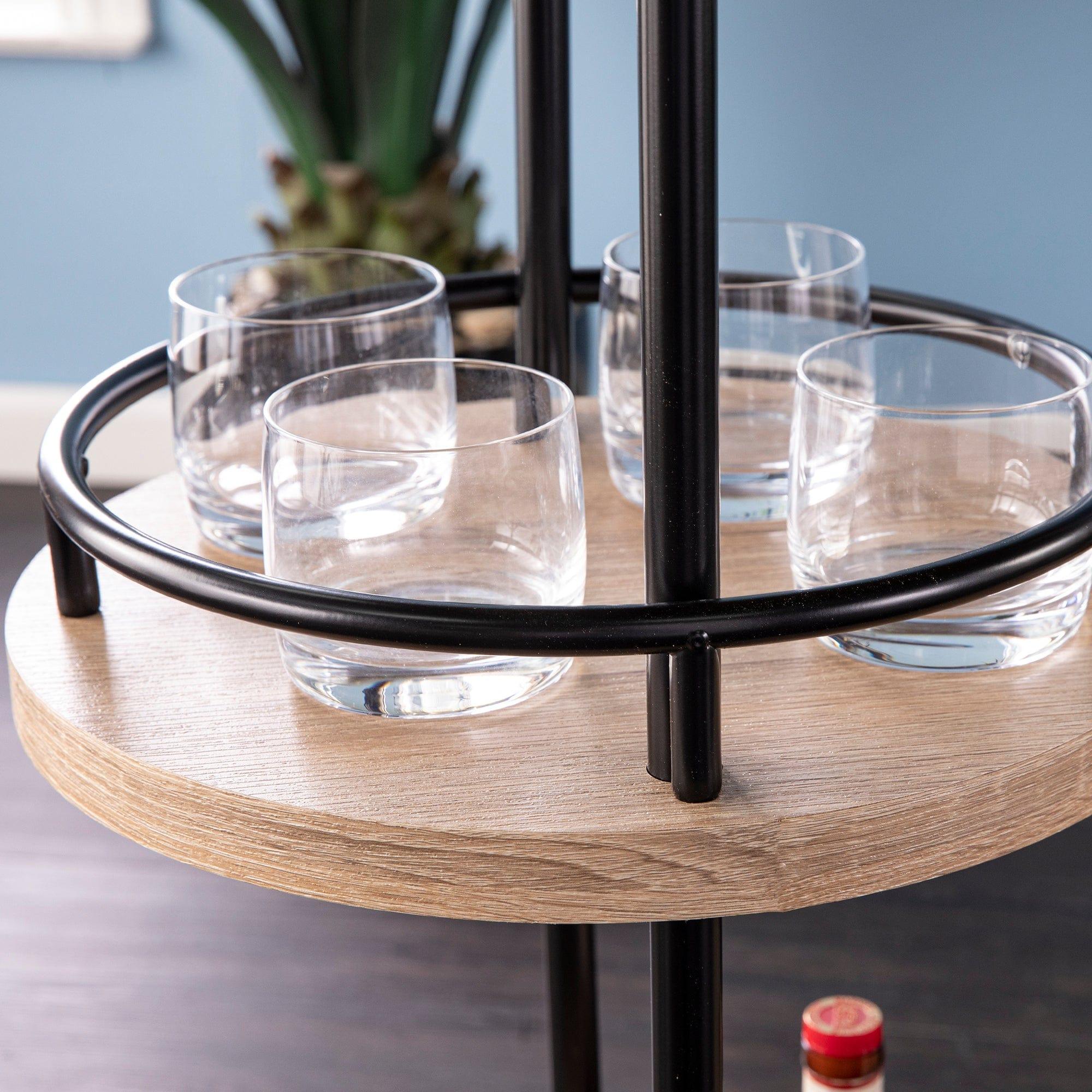 Shop Dagney Wine/Bar Table w/ Glassware Storage – Natural and Black Finish Mademoiselle Home Decor