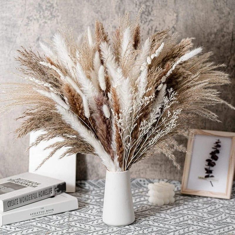 Shop 0 as shown no vase 79Pcs Natural Dried Fluffy Pampas Grass Bouquet Set , Boho Home Decor Pompous Grass Large Reed Bunny Tail Wheat Stalk Decorative Mademoiselle Home Decor