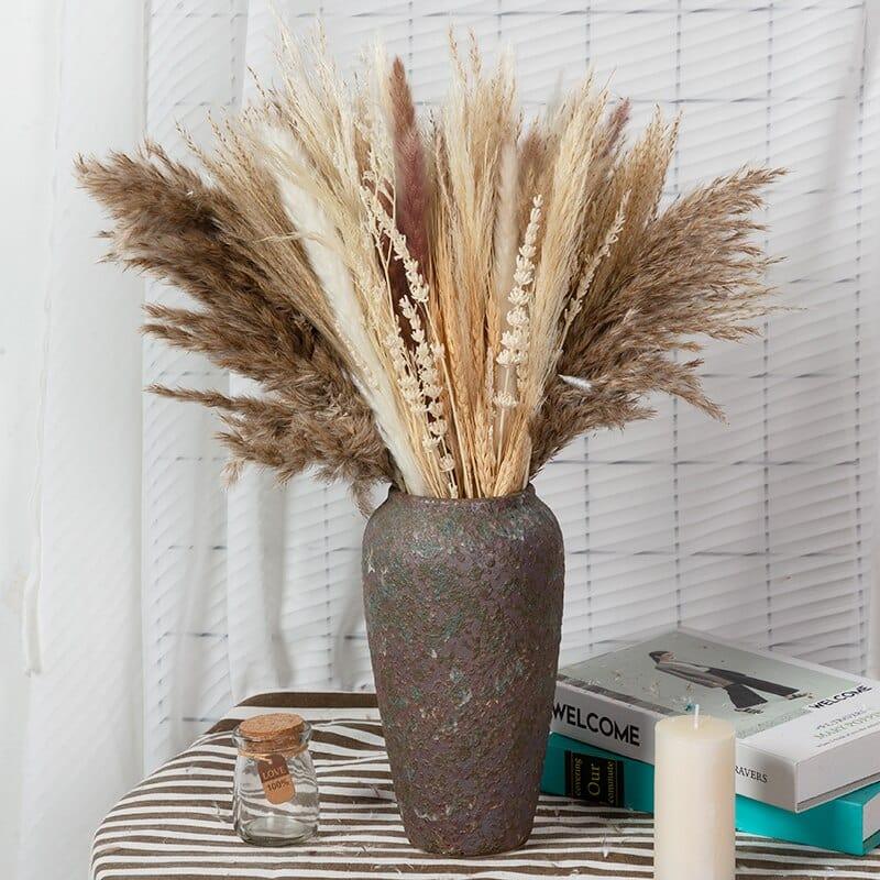 Shop 0 as shown no vase 1 79Pcs Natural Dried Fluffy Pampas Grass Bouquet Set , Boho Home Decor Pompous Grass Large Reed Bunny Tail Wheat Stalk Decorative Mademoiselle Home Decor