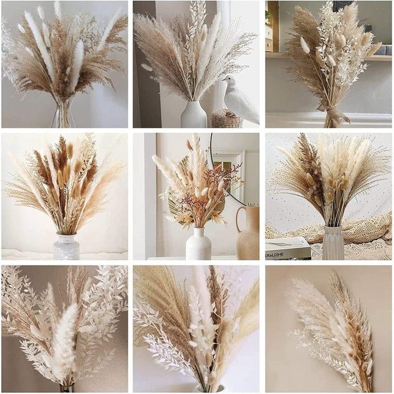 Shop 0 79Pcs Natural Dried Fluffy Pampas Grass Bouquet Set , Boho Home Decor Pompous Grass Large Reed Bunny Tail Wheat Stalk Decorative Mademoiselle Home Decor