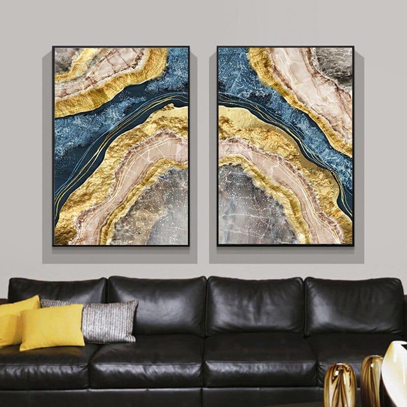 Shop 0 Canvas Painting Wall Art Poster Abstract Marble Picture Blue Golden Print for Nordic Modern Home Living Room Wall Decor Poster Mademoiselle Home Decor