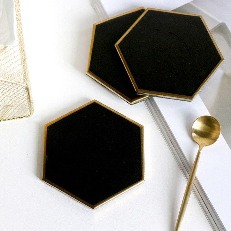 Shop 0 1pcs Nordic Hexagon Gold-plated Ceramic Placemat Heat Insulation Coaster Porcelain Mats Pads Table Decoration Mademoiselle Home Decor