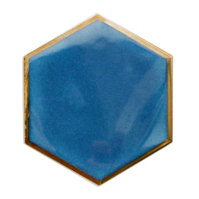 Shop 0 China / Blue 1pcs Nordic Hexagon Gold-plated Ceramic Placemat Heat Insulation Coaster Porcelain Mats Pads Table Decoration Mademoiselle Home Decor