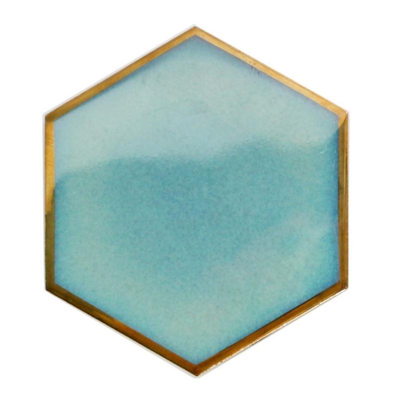 Shop 0 China / Green 1pcs Nordic Hexagon Gold-plated Ceramic Placemat Heat Insulation Coaster Porcelain Mats Pads Table Decoration Mademoiselle Home Decor