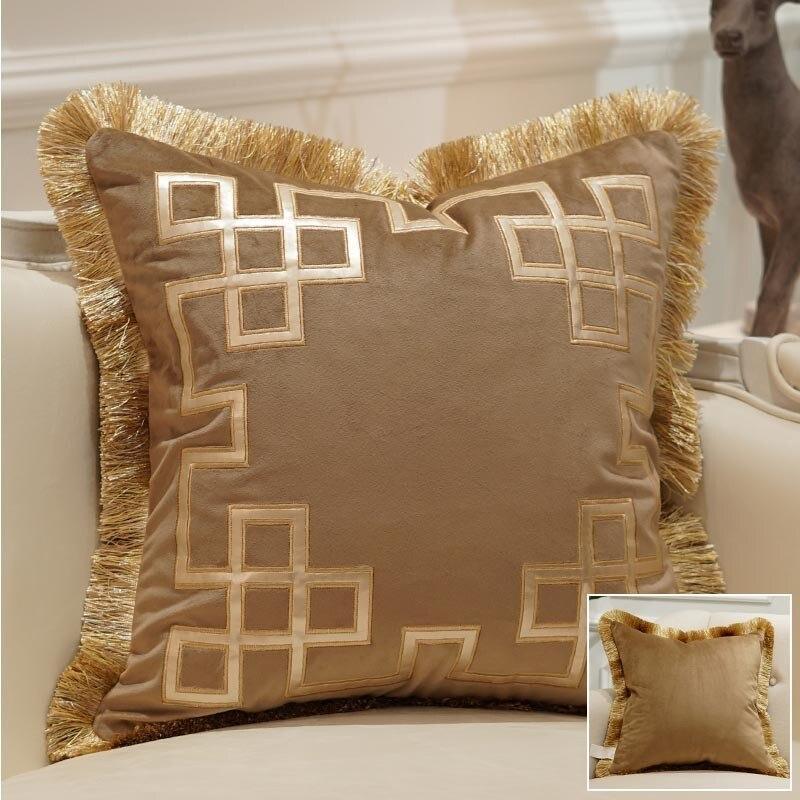 Shop 0 50 x 50cm / D Avigers Luxury Embroidered Cushion Covers Velvet Tassels Pillow Case Home Decorative European Sofa Car Throw Pillows Blue Brown Mademoiselle Home Decor