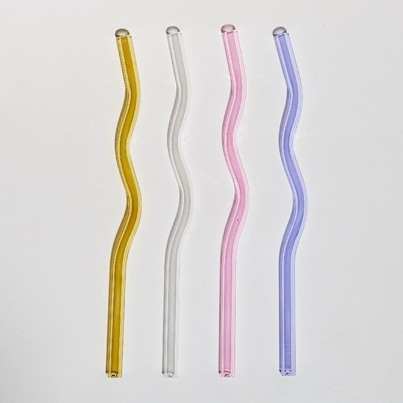 Shop 0 4pc wave staws Floriddle Artistry Glass Straws Twist Reusable Straws Heat Resistant Glass Straw Drinking Milk Tea Long Stem Glass Staw Mademoiselle Home Decor