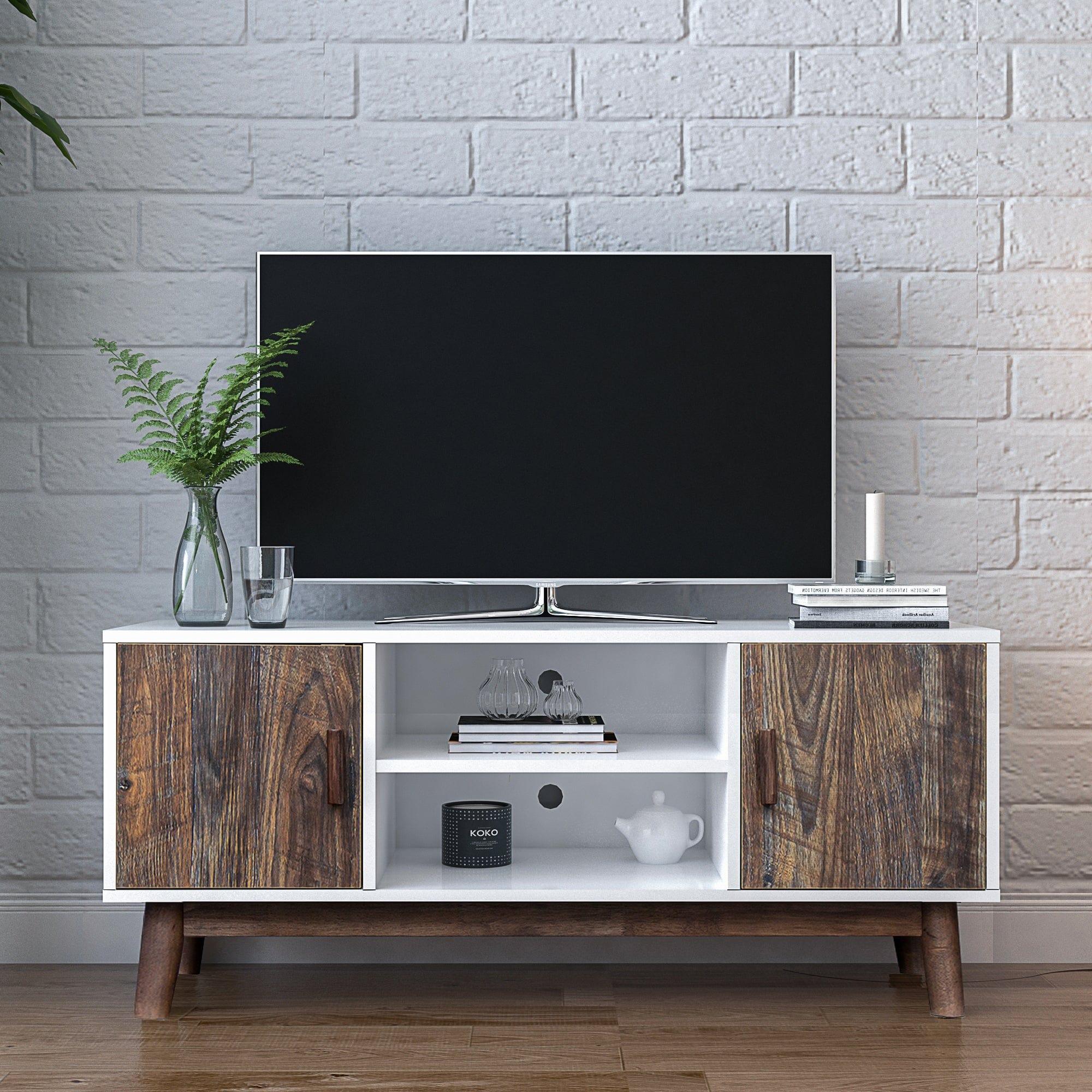 Shop TV Stand Mid-Century Wood Modern Entertainment Center Adjustable Storage Cabinet TV Console for Living Room , White & Espresso Mademoiselle Home Decor