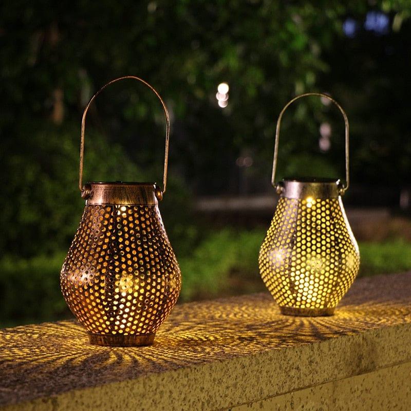 Shop 0 LED Solar Lantern Light Hollow Wrought Iron Projection Light Hanging Lamps Outdoor Waterproof Yard Garden Art Decoration Mademoiselle Home Decor